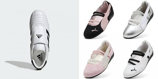 (왼쪽부터)아디다스 오리지널스 태권도와 푸마 스피드캣 발렛 제품. 사진=푸마 제공