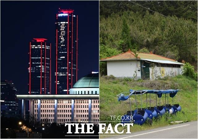 수도권으로 모든 것이 쏠리면서 지방소멸 우려가 커지고 있다. 정부와 정치권은 지방소멸을 막겠다며 지역균형발전 필요성을 강조하고 있다. 서울 여의도 국회의사당과 여의도 건물이 불을 밝히고 있는 반면 지방은 빈집들이 방치되고 있다. /더팩트 DB·이철영 기자