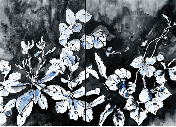 Regina Bode(GERMANY)/ Perseverance 1 and 2/ 65 cm x 184cm, Ink on canvas, Diptych/ 2025