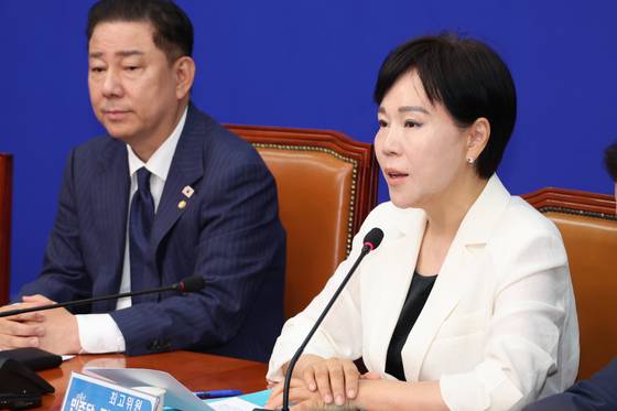 전현희 더불어민주당 최고위원이 23일 서울 여의도 국회에서 열린 최고위원회의에서 발언하고 있다. 〈사진=연합뉴스〉