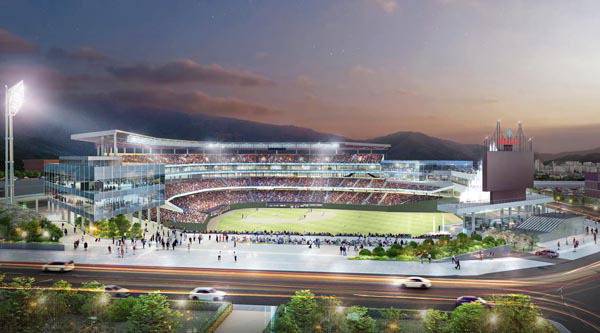 지난해 11월 부산시가 사직구장 재건축 계획을 담은 비전을 발표하면서 공개한 새로운 사직구장 투시도. 부산시 제공