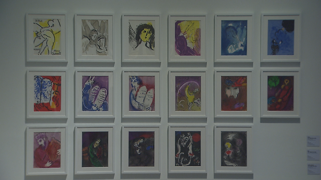 오늘(24일) 제주도립미술관에서 개막한 '마르크 샤갈: 20세기 그래픽 아트의 거장, 환상과 색채를 노래하다' 전시회. (오일령 기자 촬영)