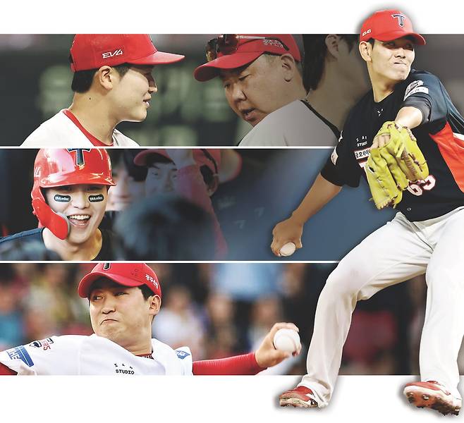 ‘호랑이’가 6월 무더위와 함께 살아나고 있다. 불펜에서 성영탁(오른쪽), 이호민(위)이 활력을 불어넣고 있고, 오선우(가운데)는 타선에서 맹활약하며 팀 상승세를 이끌고 있다.선발진 공백은 윤영철(아래)이 기대 이상으로 잘 메우고 있다. KIA타이거즈 제공