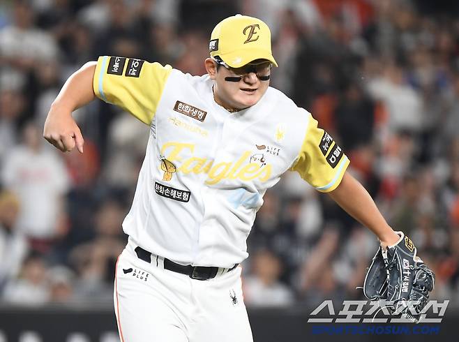 13일 대전 한화생명볼파크에서 열린 두산-한화전. 10회초에 등판해 무실점으로 이닝을 막은 김서현이 기뻐하고 있다. 대전=정재근 기자 cjg@sportschosun.com/2025..5.13/