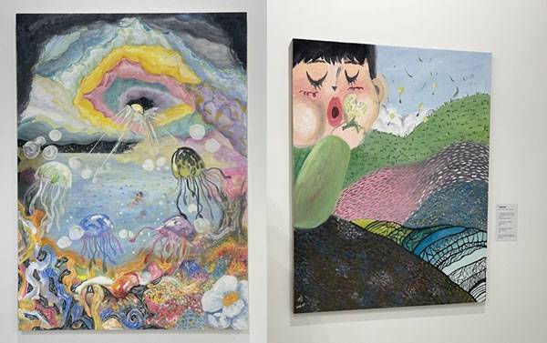 함정민 작가의 경험이 담긴 작품. (좌)'해파리도 잠을 잘까', (우)'민들레 후후'./사진=신소영 기자