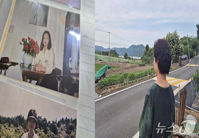 '삼풍백화점 붕괴 참사' 실종자 이경선 씨(향년 22세) 사진(왼쪽). 경선 씨의 어머니인 홍영희 씨(76)가 지난 19일 강원 춘천시 사북면 신포리 자택 앞에서 북한강을 바라보며 서있다. ⓒ 뉴스1 남해인 기자