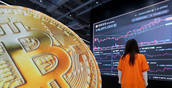 지난달 29일 서울 강남구 빗썸 라운지 전광판에 비트코인 시세가 표시되고 있다. ⓒ뉴시스