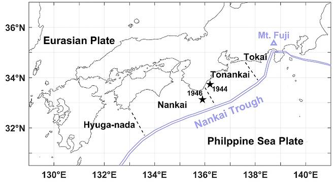 난카이 해구 지도. 지질학회지 제61권 제1호 캡처