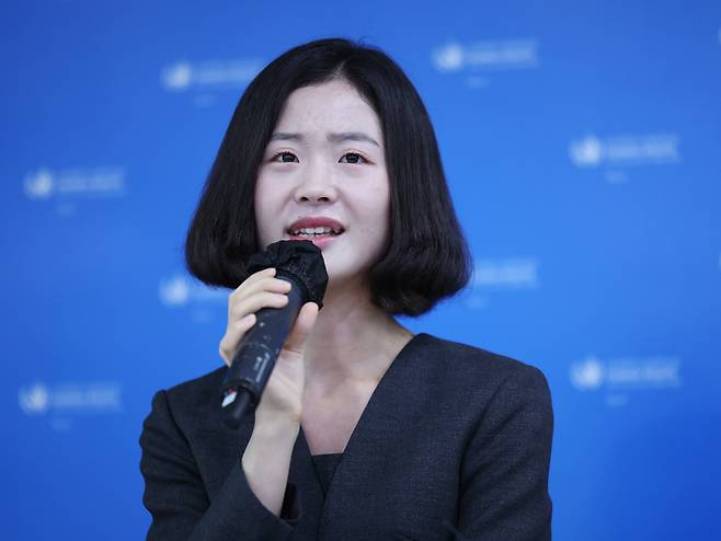 맹효심 북한이탈주민이 25일 서울 종로구 유엔 인권사무소 서울사무소에서 열린 피해자 및 증인이 바라보는 지난 10년 간의 조선민주주의인민공화국 내 인권 상황 공개 세션에서 발언하고 있다. 뉴스1