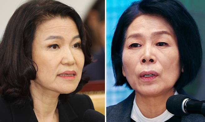 이진숙 방송통신위원장과 최민희 국회 과학기술정보방송통신위원회 위원장. 연합뉴스