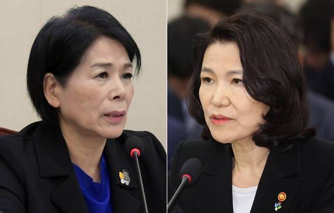 더불어민주당 최민희 의원·이진숙 방통위원장. 윤창원 기자·연합뉴스