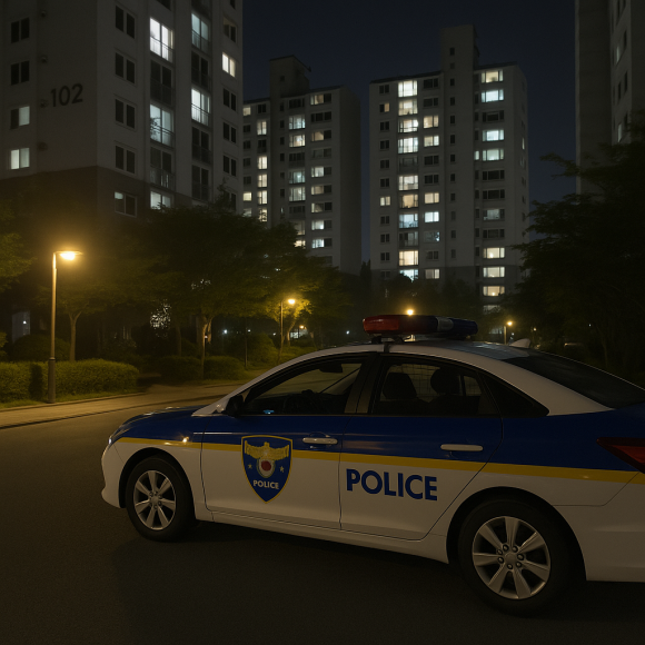 아파트 단지 경찰 출동. 기사의 이해를 돕기 위한 AI 이미지.