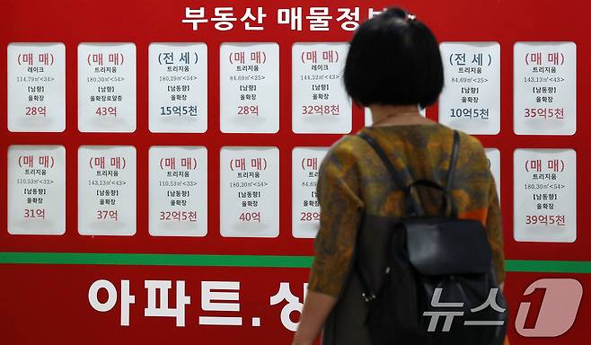 서울 송파구 부동산중계업소에서 한 시민이 잠실아파트단지 매물정보를 살펴보고 있다. ⓒ News1 박세연 기자