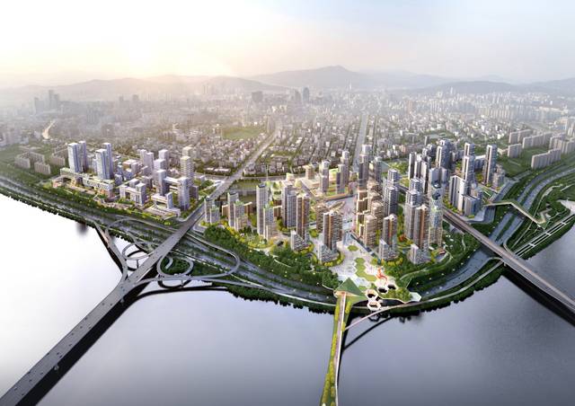 서울 강남구 압구정동 아파트 재건축 정비구역 중 서울시 신속통합기획으로 추진 중인 압구정 2~5구역 전체 조감도. 진행속도가 가장 빠른 압구정2구역(신현대 9·11·12차) 재건축 사업에서 국내 시공능력 1위 삼성물산 건설부문이 지난달 불참을 선언했다. 서울시 제공