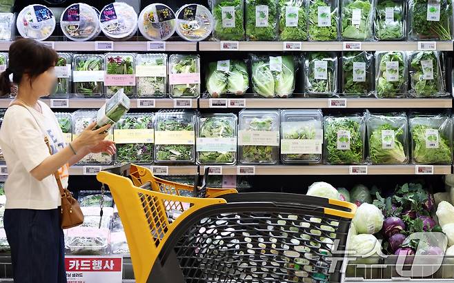 6월 30일 서울의 한 대형마트에서 고객들이 채소를 구매하고 있다. 2025.6.30/뉴스1 ⓒ News1 오대일 기자