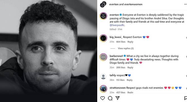 ▲ 조타를 추모하는 에버튼