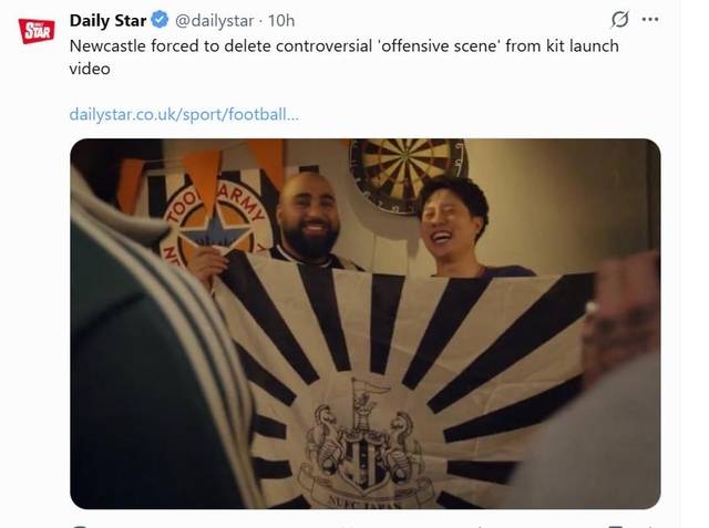 뉴캐슬 유니폼 공개 영상에서 삭제된 장면. 영국 데일리스타 SNS