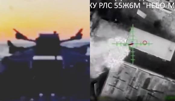 우크라이나 해상 드론에서 이륙한 폭격 드론이 러시아 레이더 시설을 파괴하는 모습. 영상 캡처