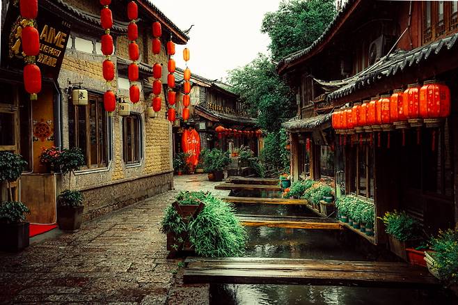 수로를 따라 구획된 리장고성