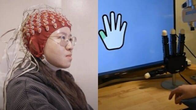 손을 움직일 필요 없이 사용자의 생각만으로 로봇 손을 조종하는 기술이 개발됐다. (사진=카네기 멜론대학 유튜브 캡쳐)