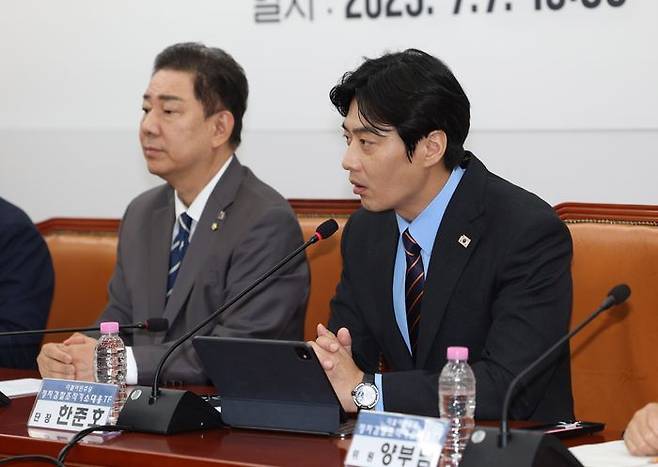 한준호 더불어민주당 검찰 조작기소대응 TF 단장이 7일 오전 국회에서 열린 발대식에서 발언하고 있다. ⓒ뉴시스