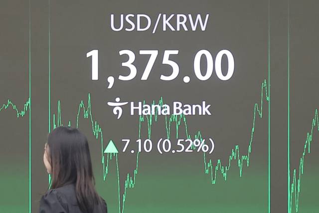 장을 마감한 서울 중구 하나은행 본점 딜링룸에 환율이 표시돼 있다. 연합뉴스