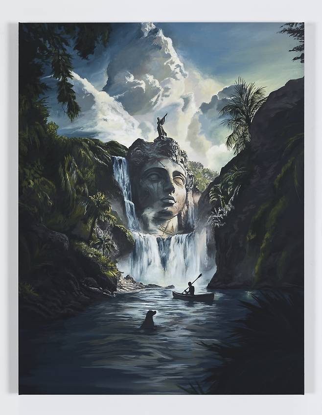 다니엘 아샴, Daniel Arsham, The Wanderer and Their Dog, 2025, Acrylic on canvas, 76.2 × 58.4 × 5.1 cm. Courtesy of the artist and Perrotin (페로탕 서울 제공)