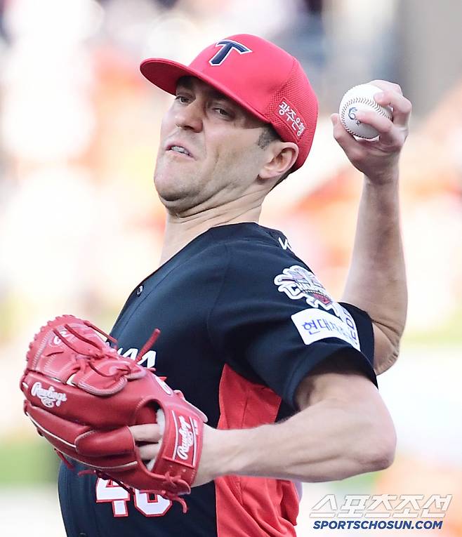 10일 대전 한화생명 볼파크에서 열린 한화와 KIA의 경기. 선발 투구하고 있는 KIA 네일. 대전=송정헌 기자songs@sportschosun.com/2025.07.10/