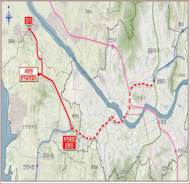 서부권 광역급행철도 노선도. 자료 국토교통부