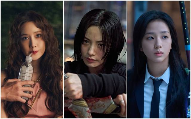 왼쪽 사진부터 영화 ‘악마가 이사왔다’에서 코믹 연기에 도전한 임윤아와 ‘전지적 독자 시점’에서 액션 연기를 펼친 나나, 지수. CJ ENM, 롯데엔터테인먼트 제공