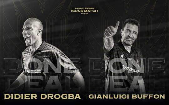 '2025 아이콘매치: 창의 귀환, 반격의 시작'에 등장하는 드로그바와 부폰 관련 이미지. 자료 제공 : 넥슨