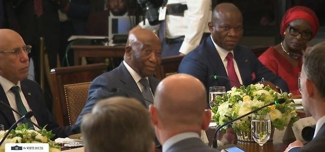 트럼프 대통령이 영어 구사 능력을 칭찬한 직후 보아카이 대통령이 지은 표정. 백악관 페이스북 캡처