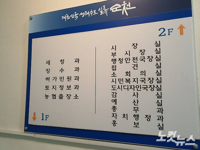 순천시 청사 1,2층 안내판. 고영호 기자