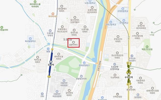 도봉구 '삼환도봉' 위치도. 네이버지도 캡처