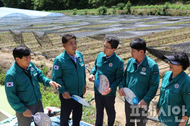 ▲ 이상가뭄으로 급수정에 물이 말랐다는 농민의 호소에 유정근 영주시장권한대행과 김병기 영주시의장 및 의원들이 심각한 표정으로 대책을 논의하고 있다. ⓒ 프레시안(최홍식)