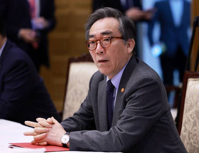 조태열 외교부 장관이 지난 5월 7일 서울 종로구 정부서울청사에서 열린 경제안보전략 간담회에 참석해 자리에 앉아 있다. (사진=뉴시스)