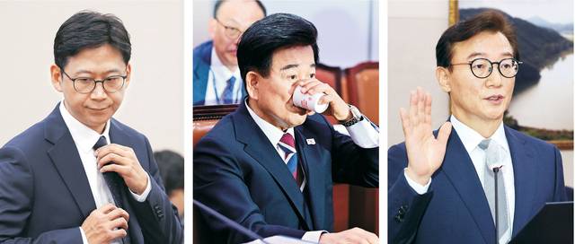 청문회 슈퍼위크 시작 : 이재명 정부의 초대 내각을 구성할 장관 후보자들에 대한 인사청문회가 14일 본격적으로 시작됐다. 왼쪽부터 배경훈 과학기술정보통신부 장관 후보자, 정동영 통일부 장관 후보자, 전재수 해양수산부 장관 후보자가 이날 오전 국회 청문회에 출석해 있다. 문호남 기자, 연합뉴스