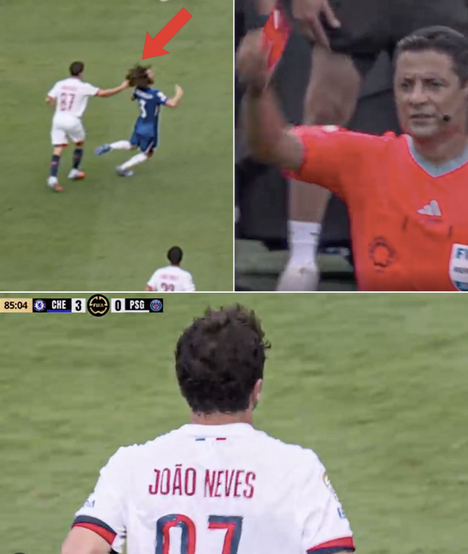 레드카드를 받고 퇴장하는 네베스. ESPN