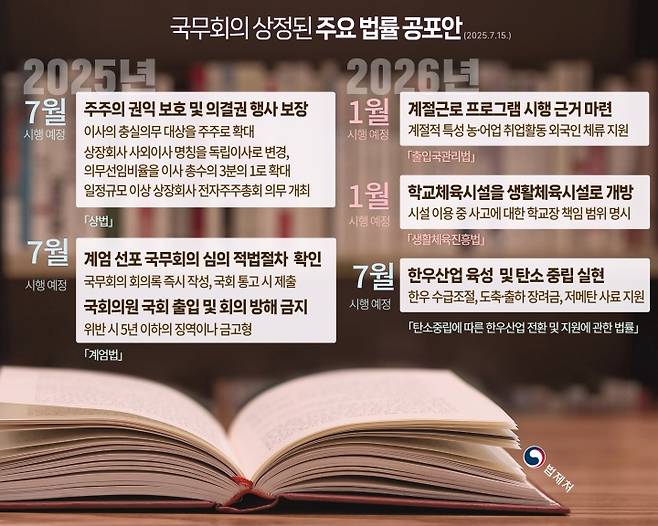 국무회의 상정된 주요 법률 공포안.(제공=법제처)