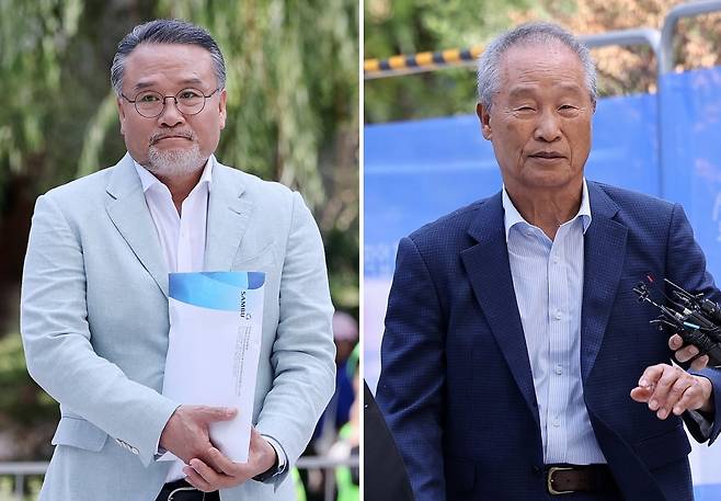 이일준 삼부토건 회장과 조성옥 전 삼부토건 회장이 지난 10일 오전 김건희 여사 관련 의혹을 수사하는 민중기 특별검사팀 사무실에 조사를 받기 위해 출석하고 있다. / 사진=뉴스1