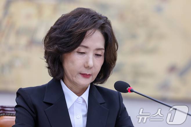 이진숙 사회부총리 겸 교육부 장관 후보자가 16일 오전 서울 여의도 국회 교육위원회에서 열린 인사청문회에 출석하고 있다. 2025.7.16/뉴스1 ⓒ News1 안은나 기자