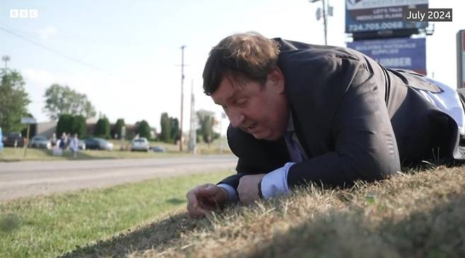 2024년 7월 트럼프 대통령 총격 피습 사건 당시 보도 중인 오도너휴 기자. BBC방송 캡처. 2025.07.15