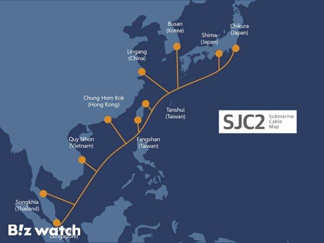 SK브로드밴드가 한국, 일본, 싱가포르, 홍콩 등 아시아 7개국을 연결하는 국제 해저 케이블 SJC2(Southeast-Asia Japan Cable 2) 상용 서비스를 시작한다고 밝혔다./그래픽=SK브로드밴드 제공