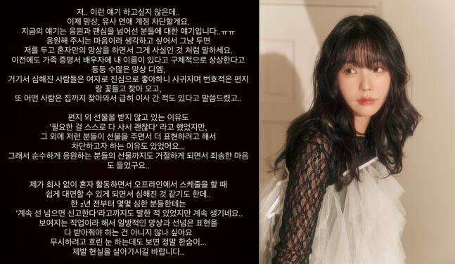 애프터스쿨 출신 레이나가 스토킹 피해를 호소했다./인스타그램 캡처