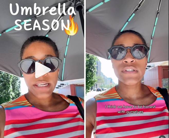 앰버 퍼거슨이라는 이름의 틱토커가 양산의 효과를 알리기 위해 올린 영상. 현재까지 4000여개가 넘는 댓글이 달리며 뜨거운 호응을 얻었다. /사진=인스타그램 캡처