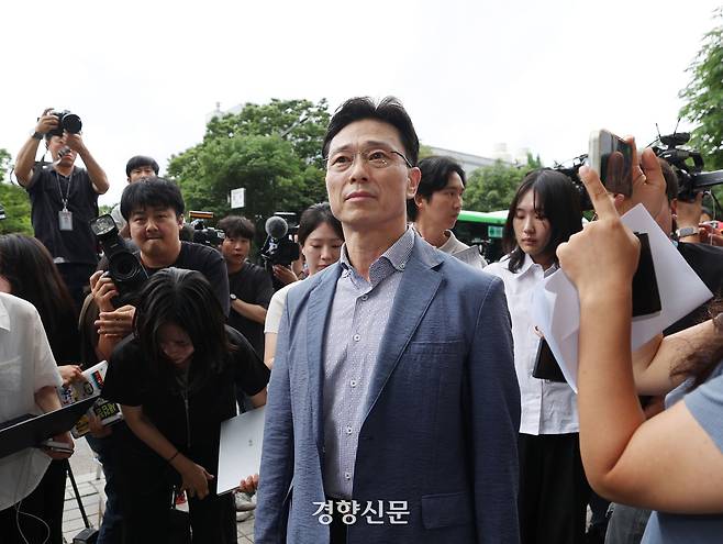 임성근 전 해병대 1사단장이 2일 소환조사를 위해 서울 서초구 채해병 특검 사무실로 출석하고 있다. 정효진 기자