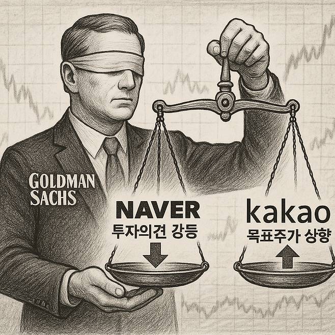 골드만삭스가 네이버에 대해서는 투자의견을 하향 조정하고 카카오에 대해서는 목표주가를 상향했다. 생성형 AI로 제작