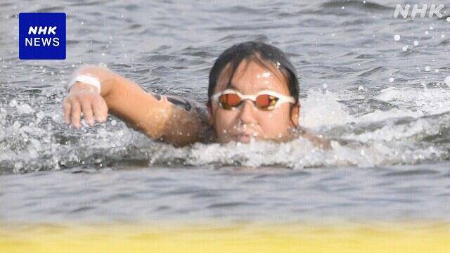 지난 19일 수영 세계선수권 녹아웃 스프린트 결승 도중 수영모가 벗겨졌지만 레이스를 이어가고 있는 카지모토 이치카/NHK