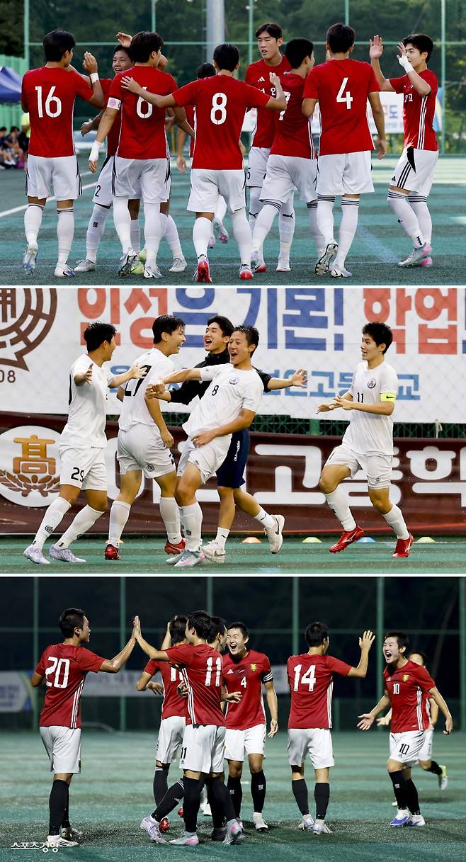 제58회 대통령금배 전국고교축구대회 8강에 오른 보인고·안양공고·영등포공고(위쪽부터). 제천 l 문재원 기자