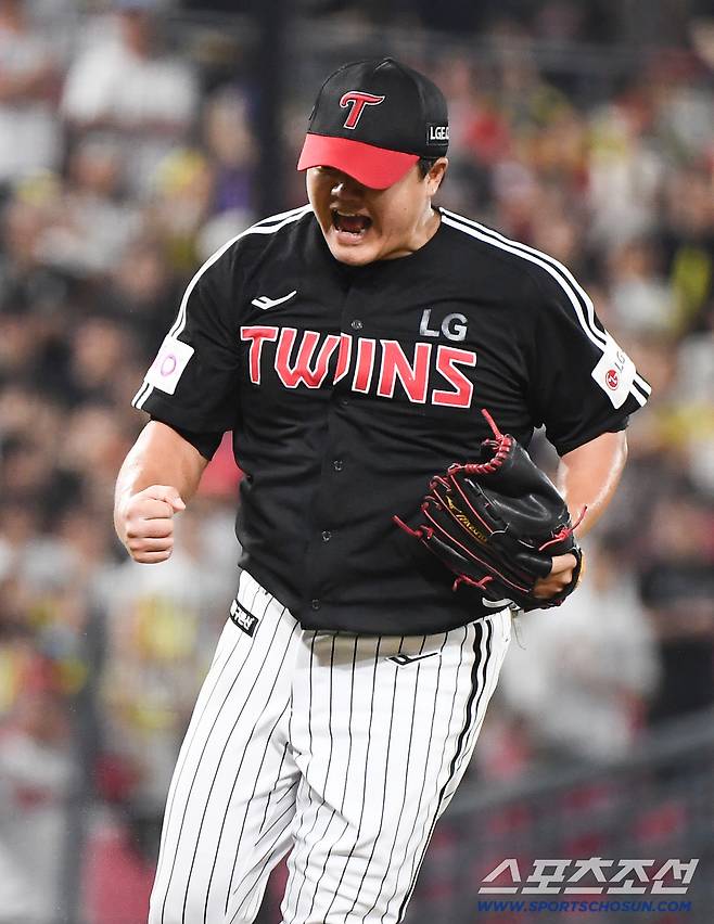 23일 광주 기아 챔피언스필드에서 열린 LG-KIA전. 9회말 2사 1루 오선우를 삼진으로 처리한 장현식이 환호하고 있다. 광주=정재근 기자 cjg@sportschosun.com/2025.7.23/